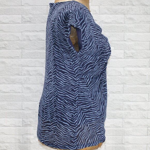 LIZ CLAIBORNE Blouse Sheer Sleeveless V-neck Animal Print Zebra Blue Small - Picture 3 of 12